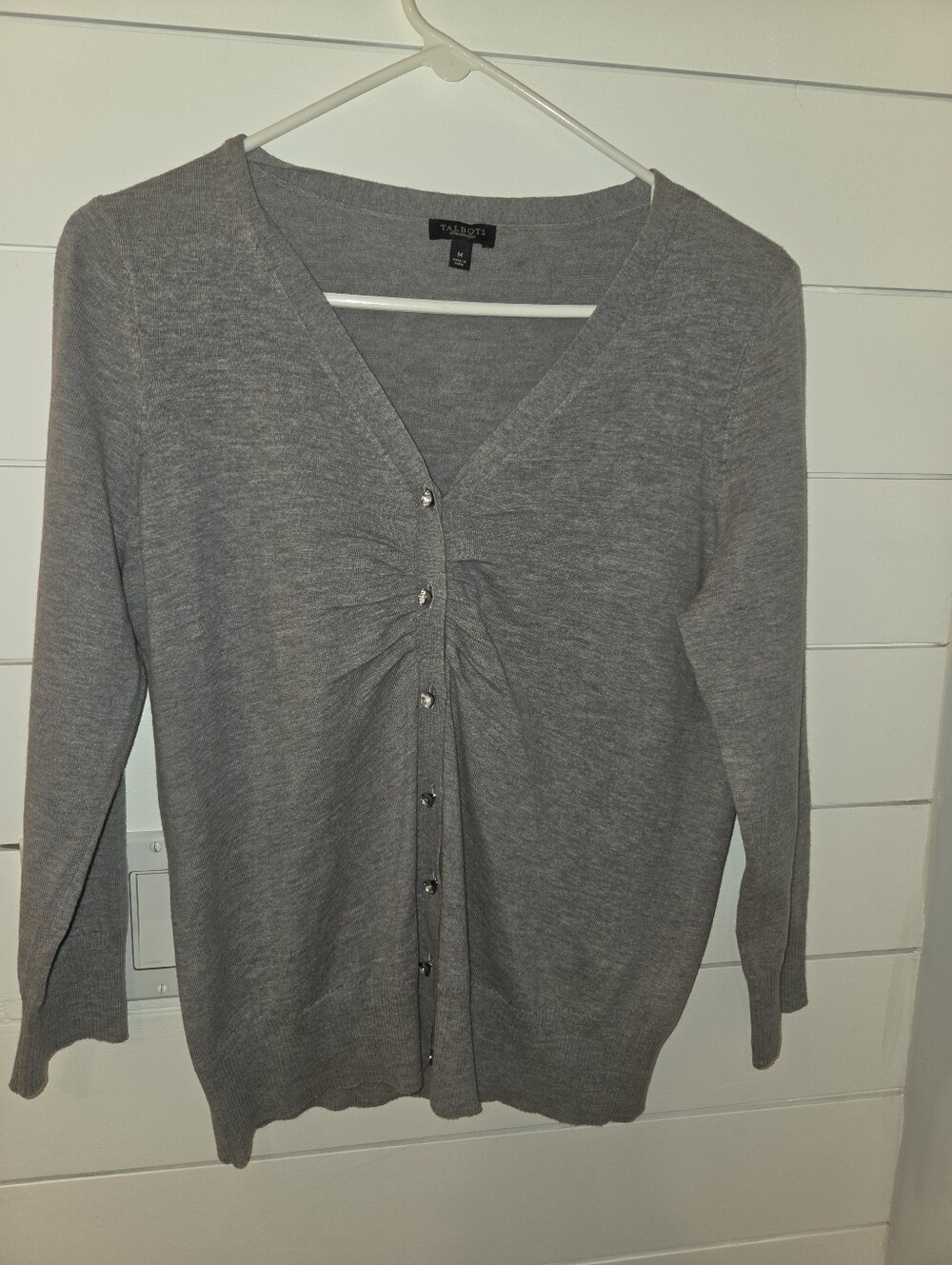 Talbots Gray V-Neck Button Front Cardigan Sweater